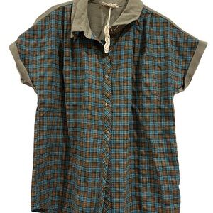 Hem and Thread Plaid Short Sleeve Shirt